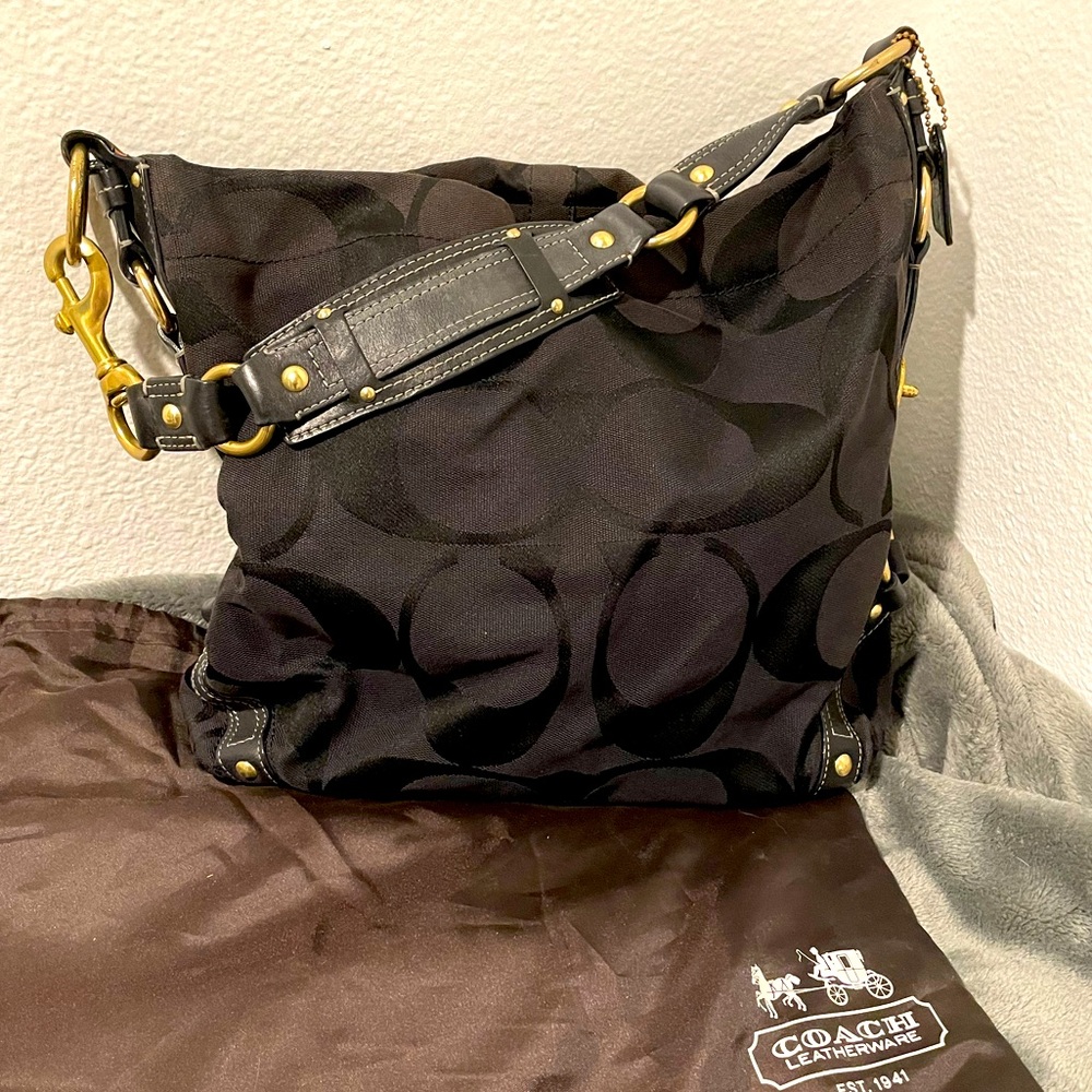 Coach Black large monogram canvas shoulder bag